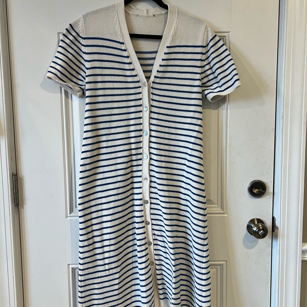 Zara Blue and White Striped Midi Dress